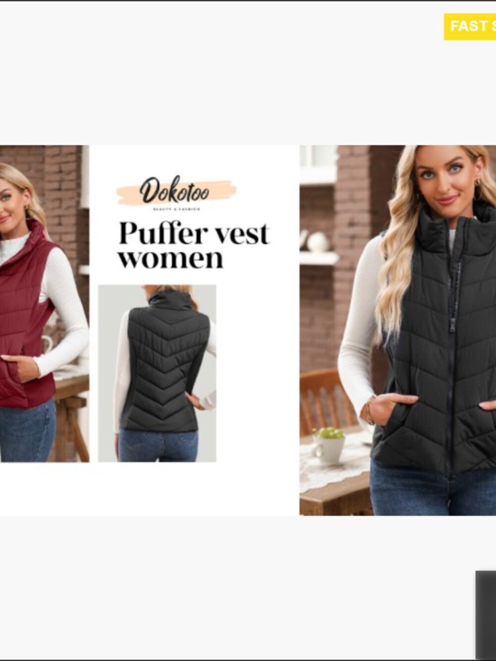 Sleeveless Puffer Vest Quilted Stand Collar Zip Up Winter Outerwear Chic - Picture 6 of 7